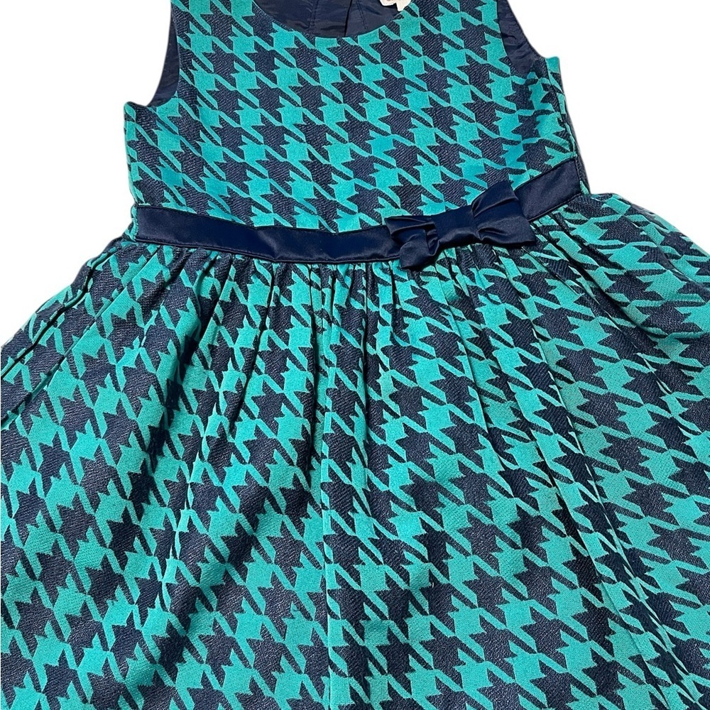 Cat & Jack Navy and Green Sleeveless Dress Lined Houndstooth Bow Themed waist - Picture 2 of 5